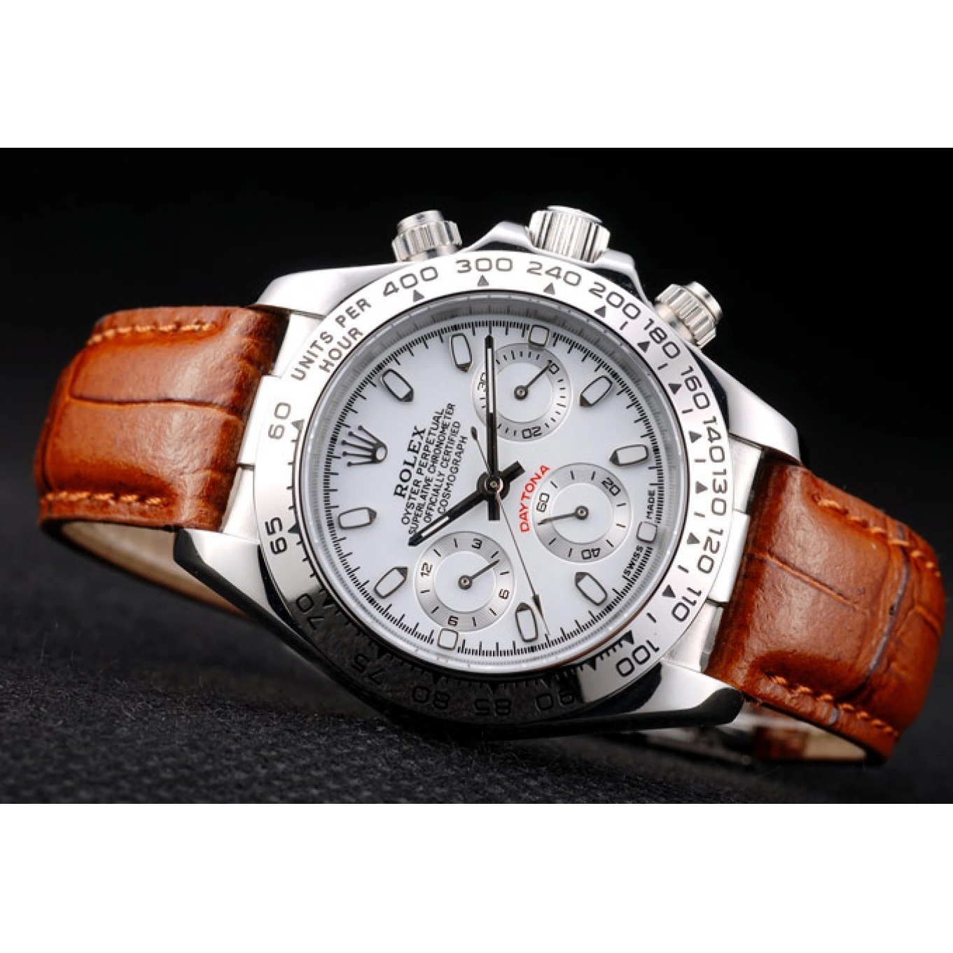 AAA Replica Watches Strap Leather Steel Stainless Case Rolex Tachymeter Brown White Dial Lady Daytona 0624